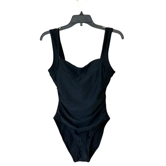 J. Crew Black Ruched Square Neck One Piece Swimsuit Size 10 NWT - Picture 5 of 6